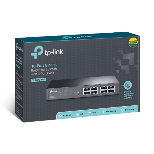 TP-Link - Switch TL-SG1016PE - 16 puertos 10/100/1000 Gigabit - 8 puertos POE+ - Gestionable EasySmart - Carcasa Metalica