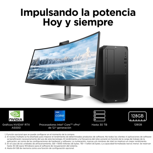 HP PC Workstation Z2 G9 TWR,i7-12700,16GB,512GB SSD,W11Pro,3 años insitu