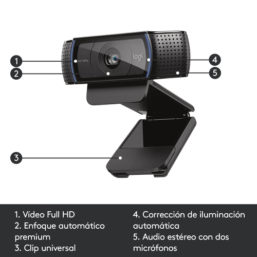 Logitech HD Pro Webcam C920 - Cámara web - color - 1920 x 1080 - audio - USB 2.0 - H.264