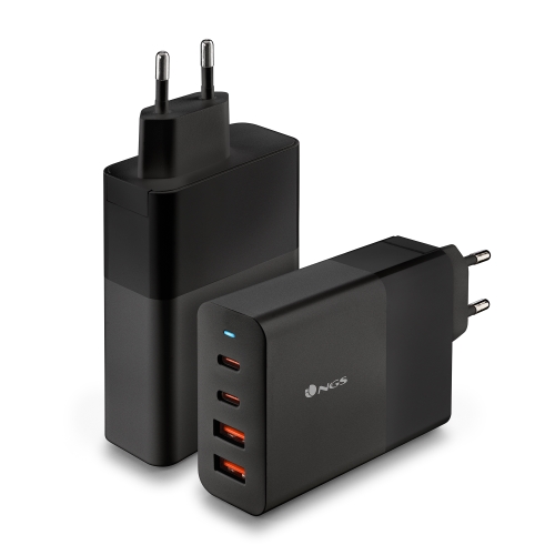 NGS Bud 100W Cargador Universal de Pared 100W Ultrarapido - 2x USB-C PD & PPS, 2x USB-A QC 3.0 - Color Negro