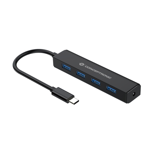 Conceptronic - Hub USB 3.1 Tipo-C a 4 USB - Diseño compacto - Negro